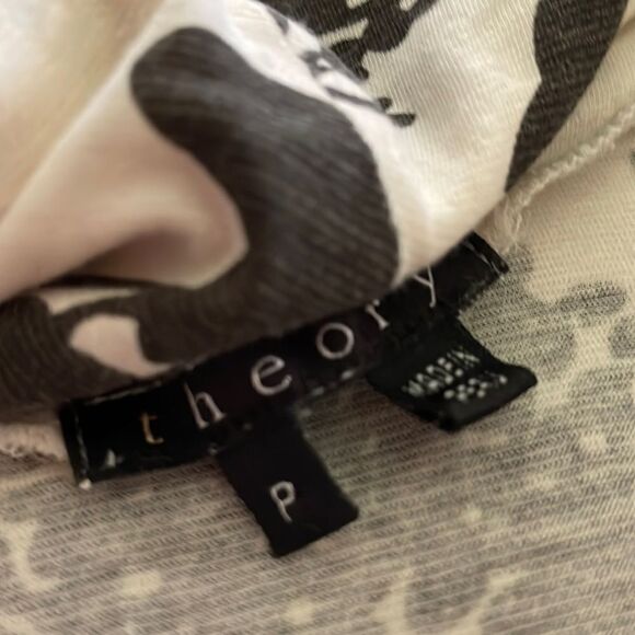 Theory Cream Botanical Print Cowl Neck Top Floral Short Sleeve Designer Sz SP - Picture 2 of 8